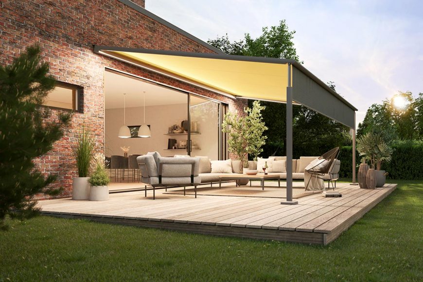 Pergola über einer Holzterrasse